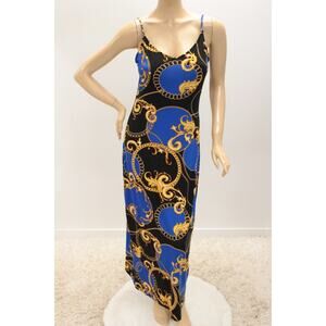 Absolutely Love It Maxi Dress Womens 1X Blue Spaghetti Strap Rings Chain Roman